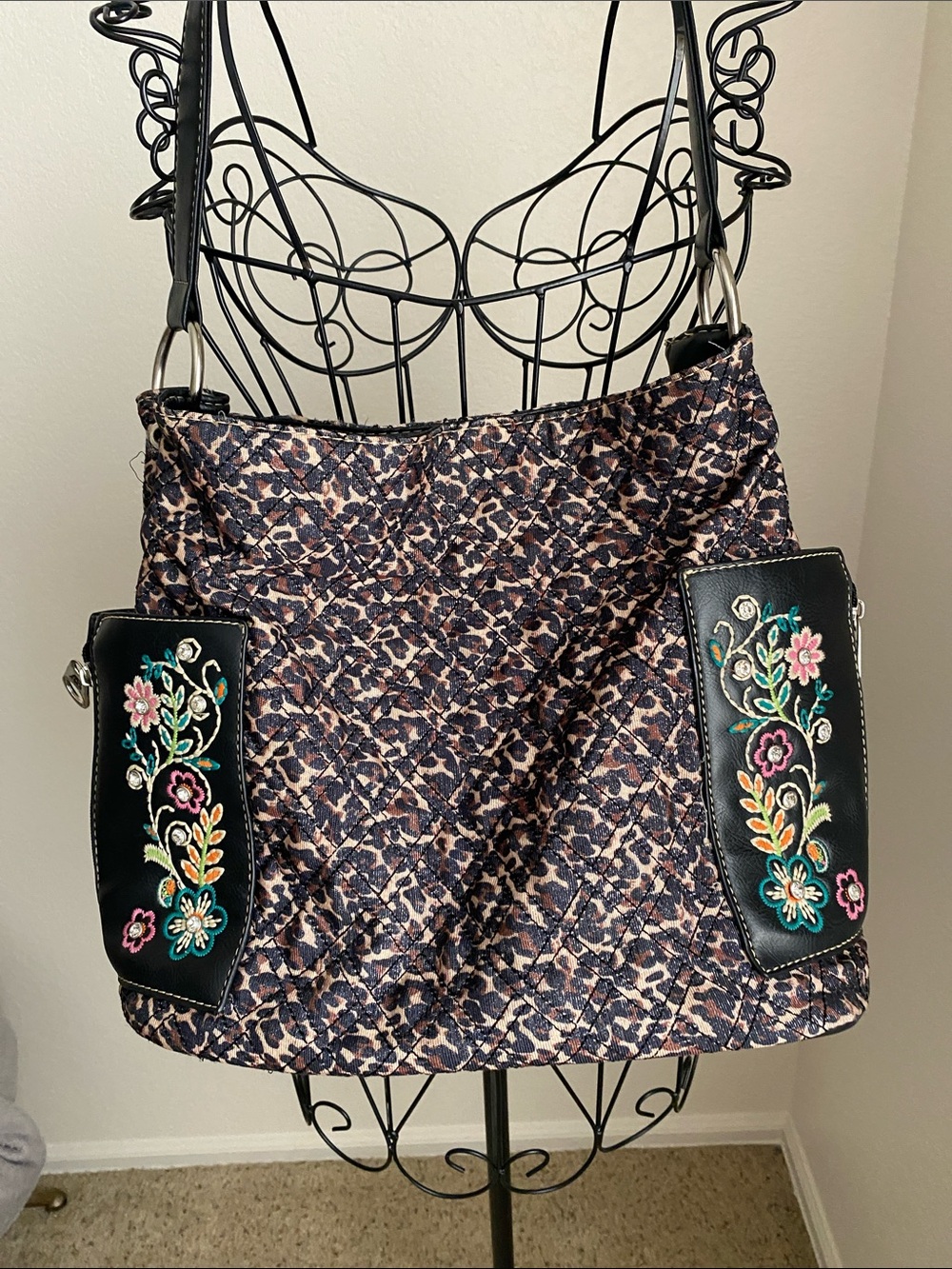 American Bling Quilted Floral Embroidered Shoulder Bag